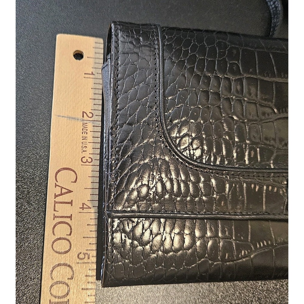 Brighton Croc Embossed Leather Crossbody Travel The World Organizer‎ Black - Picture 9 of 9